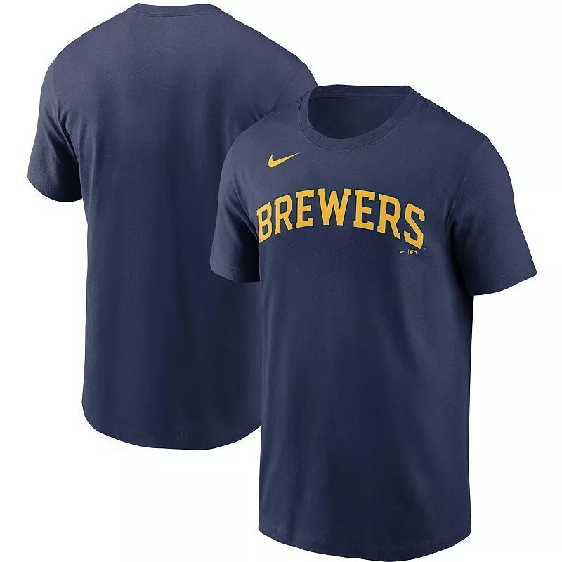 Mens Nike Milwaukee Brewers Team Wordmark T-Shirt Blue Product Image