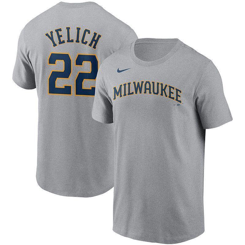 Mens Christian Yelich Gray Milwaukee Brewers Name Number T-shirt Product Image