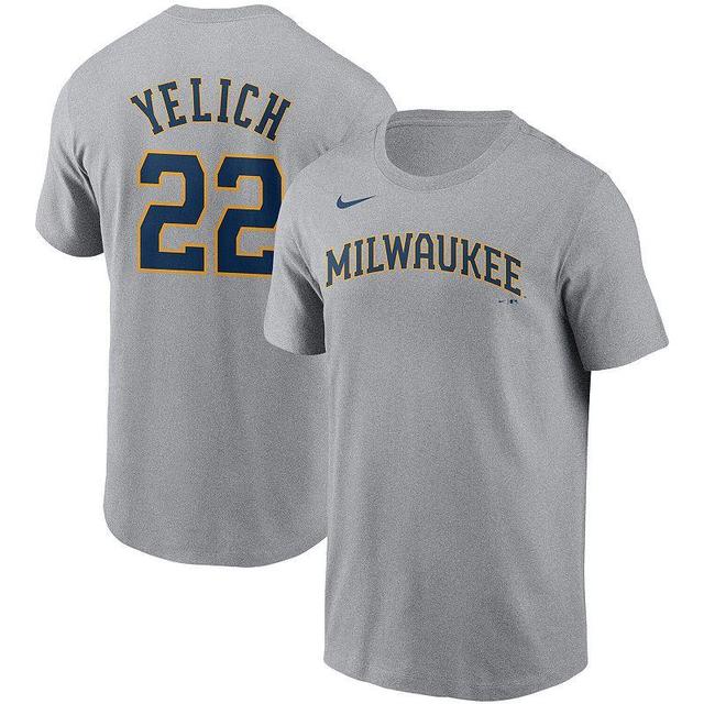 Mens Nike Christian Yelich Gray Milwaukee Brewers Name & Number T-Shirt Product Image