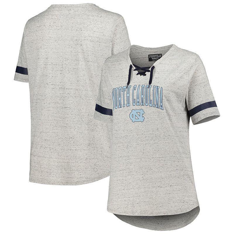 Womens Heather Gray North Carolina Tar Heels Plus Size Lace-Up T-Shirt Product Image