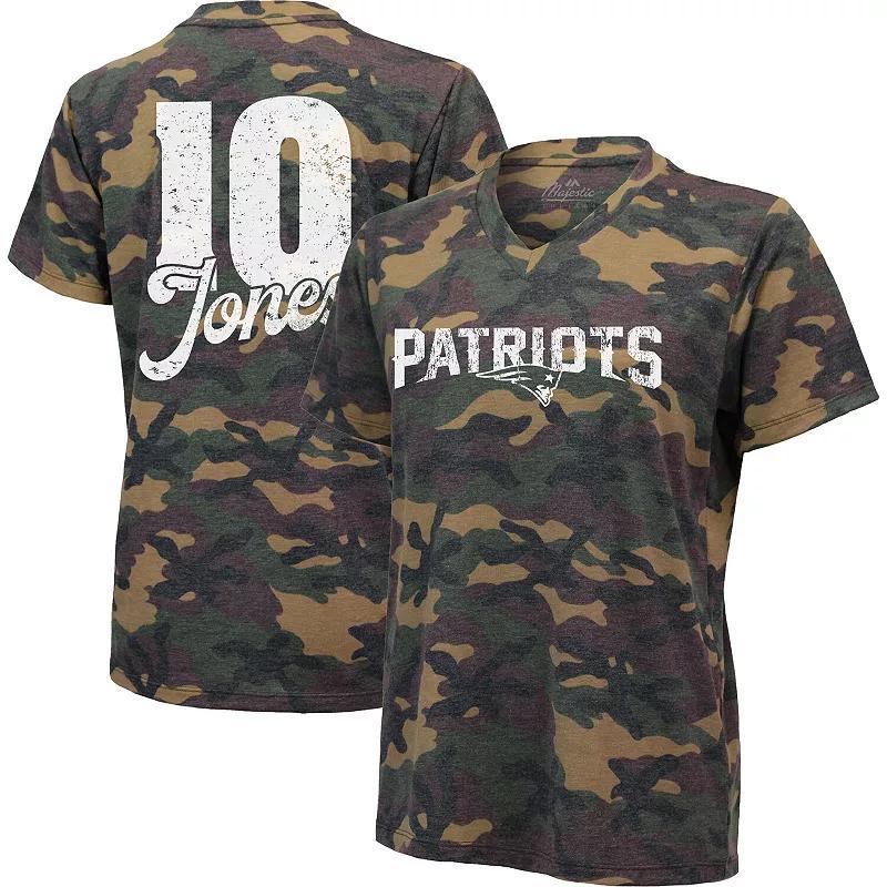 Womens Majestic Threads Mac Jones Camo New England Patriots Name & Number V-Neck Tri-Blend T-Shirt Product Image