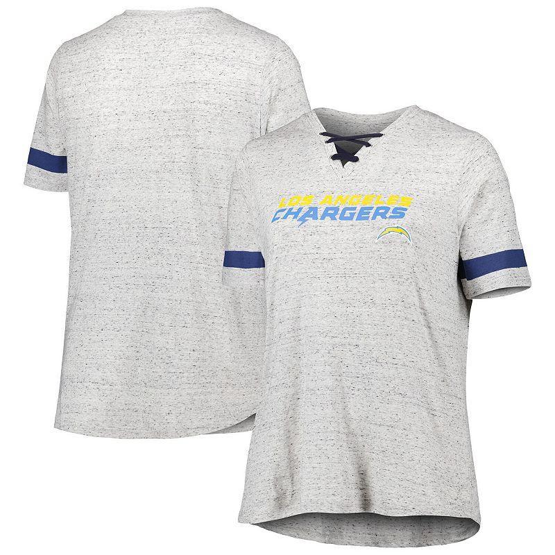 Womens Heather Gray Los Angeles Chargers Plus Size Lace-Up V-Neck T-Shirt Product Image