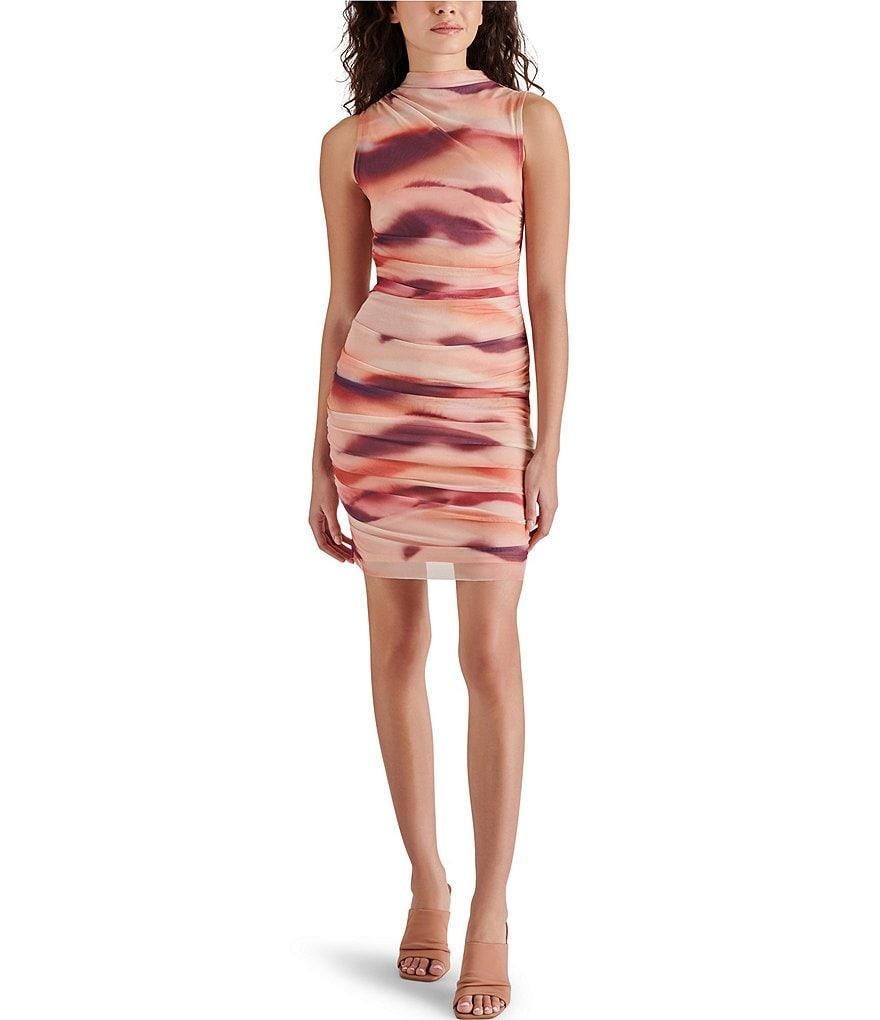 Steve Madden Tamika Gradient Print Mesh Cowl Neck Ruched Sleeveless Dress Product Image