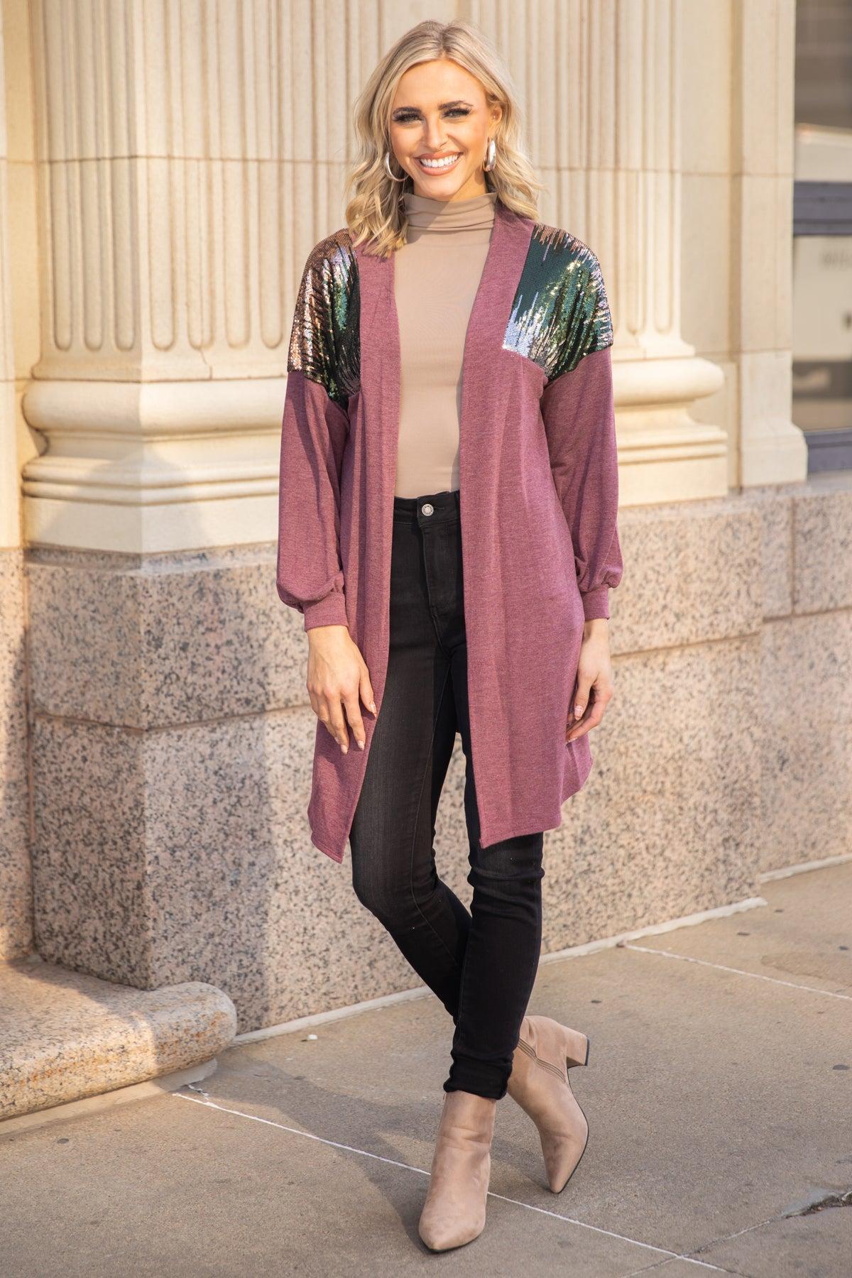 Mauve Cardigan With Sequin Shoulders Product Image