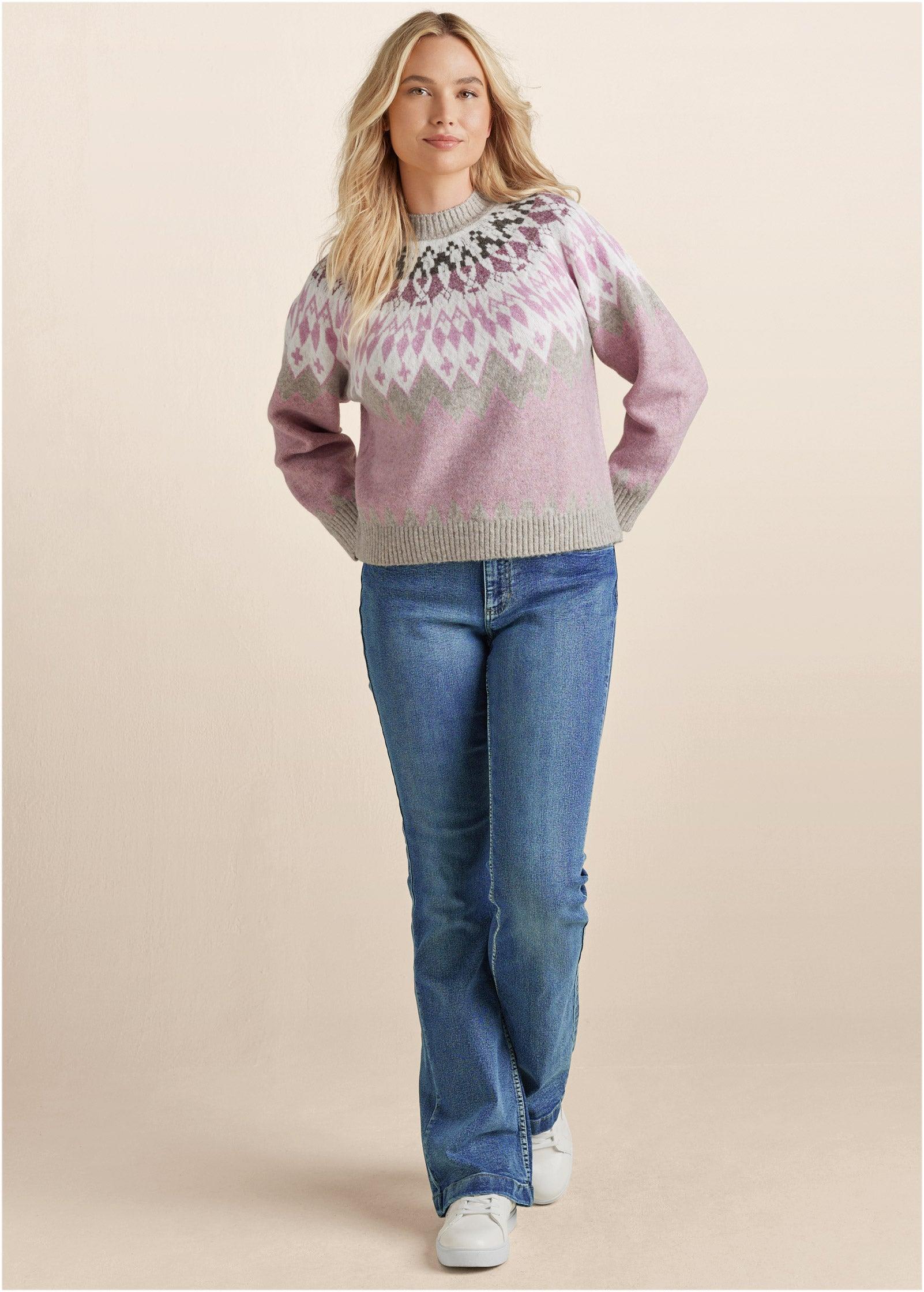 Fair Isle Crew Neck Sweater - Pink Multi Product Image