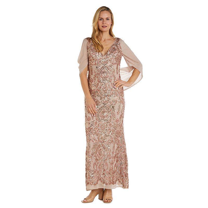 Womens R&M Richards Draped Chiffon Long Beaded Gown Product Image