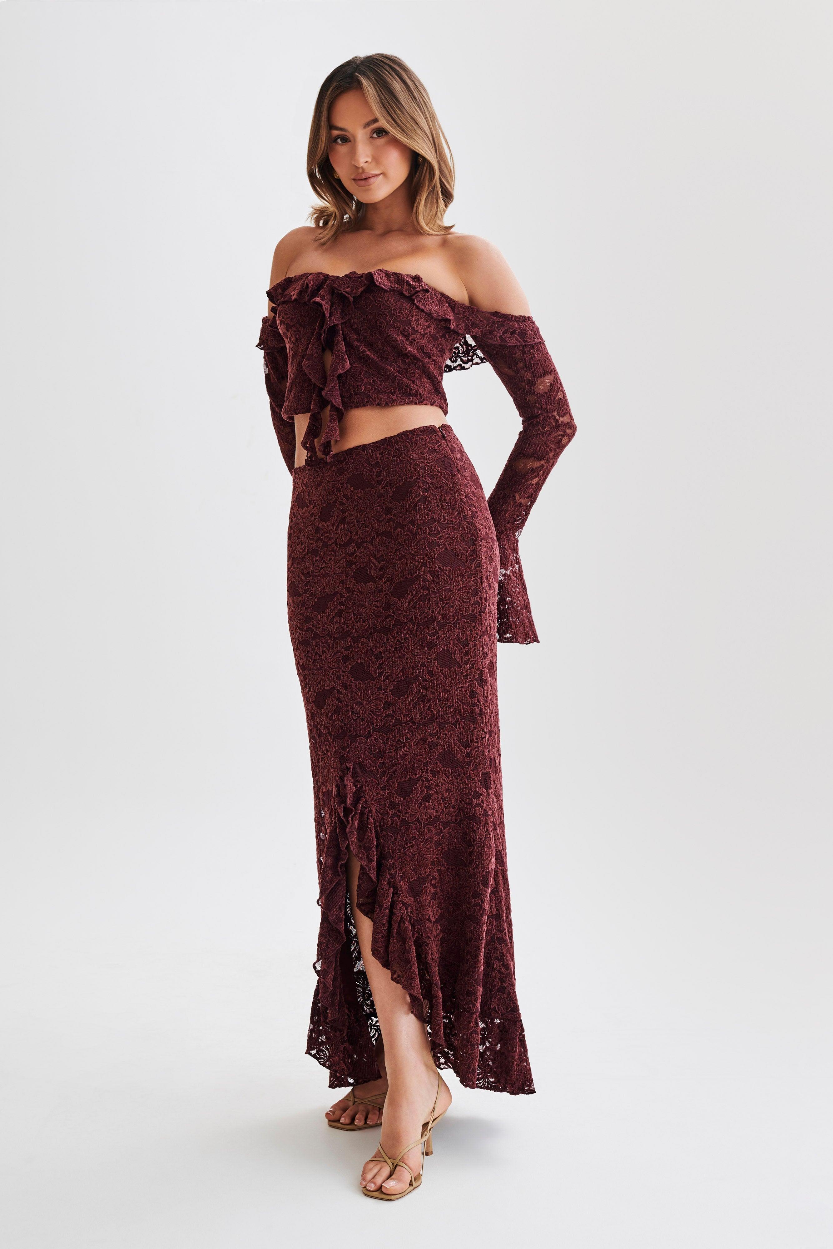 Artemis Lace Plisse Maxi Skirt - Plum Product Image