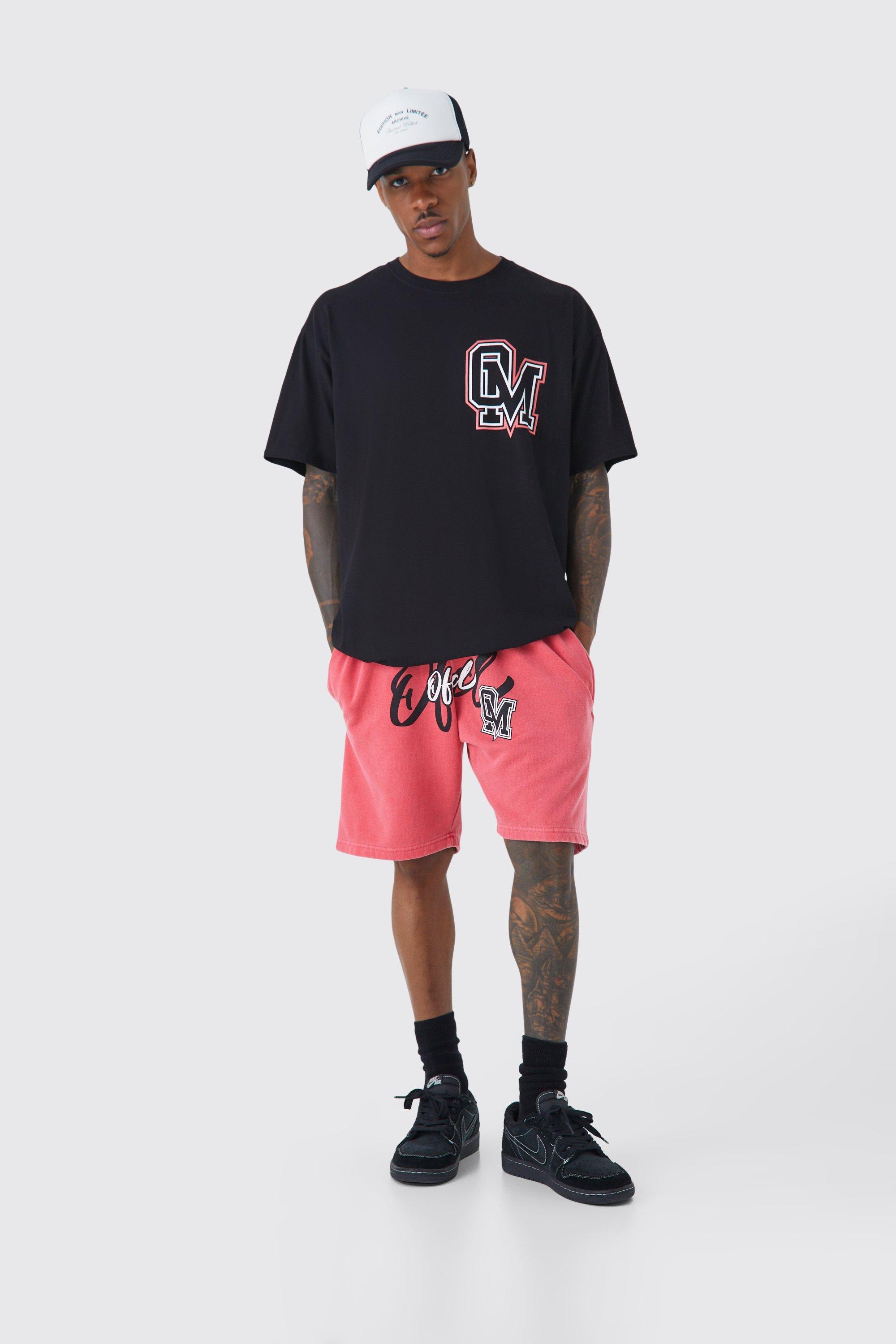 Mens Red Oversized Ofcl Varsity T-shirt & Short Set, Red Product Image