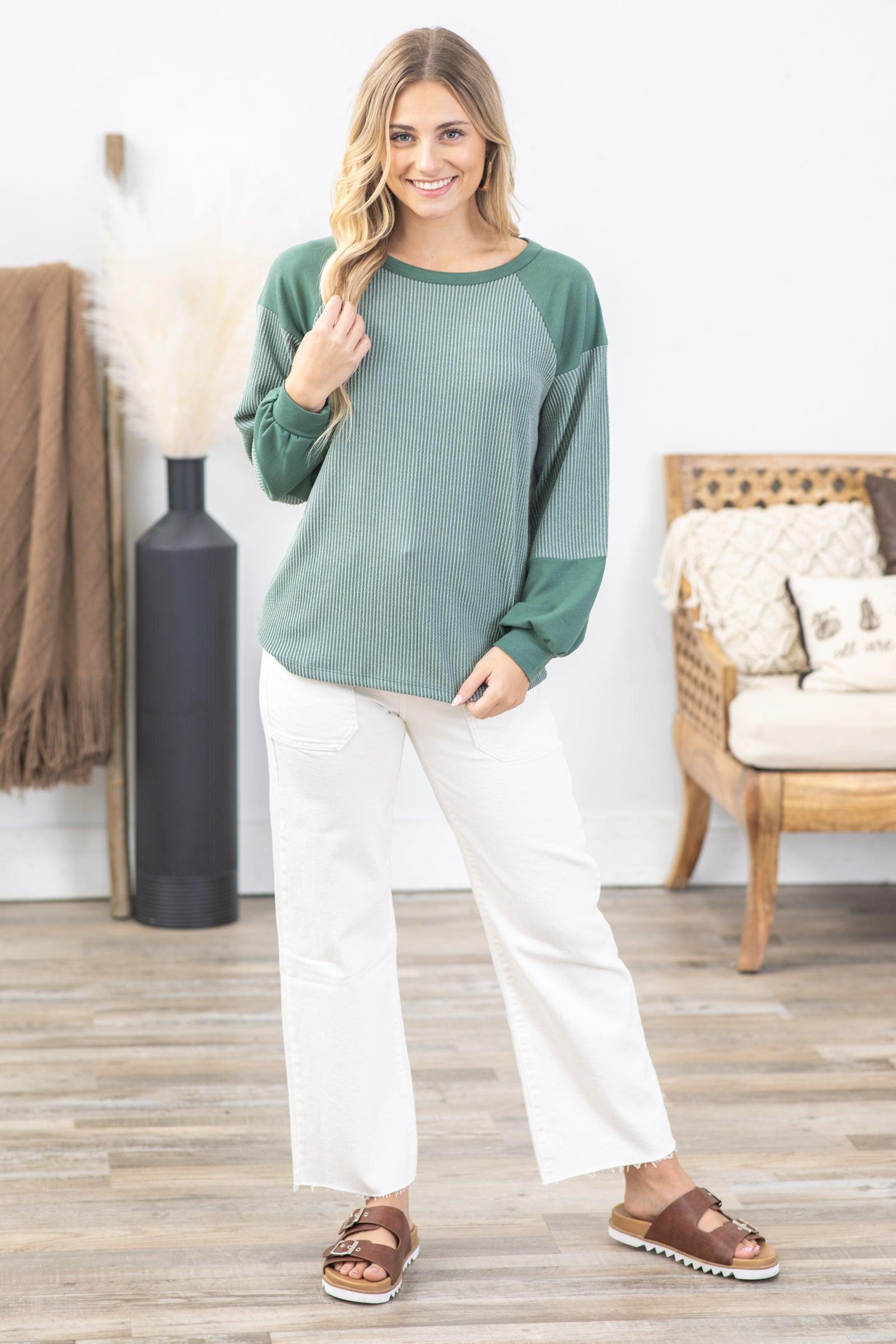 Ribbed Colorblock Knit Long Sleeve Top Product Image