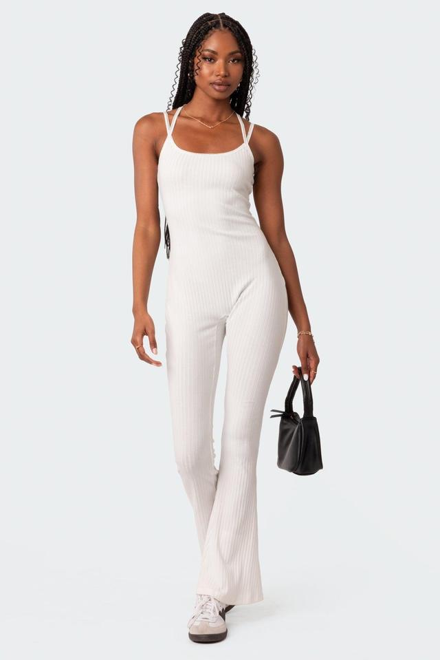 Strappy Ribbed Open Back Flared Jumpsuit Product Image