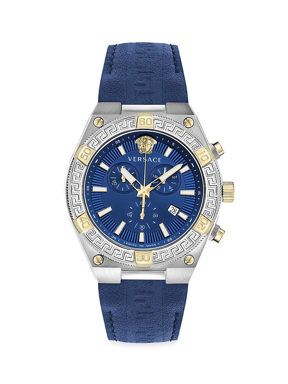 Versace V-Sporty Greca Chronograph Leather Strap Watch, 46mm Product Image