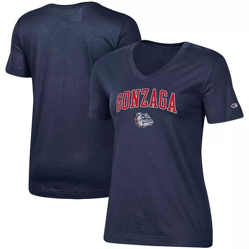 Womens Champion Navy Gonzaga Bulldogs University Arch Logo V-Neck T-Shirt ZAG Blue Product Image