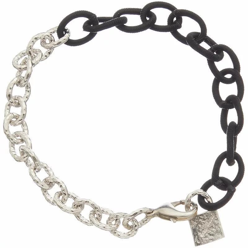 Juvell 18k White Gold Plated Black Accent Lock Charm Bracelet, Womens Silver Tone Product Image