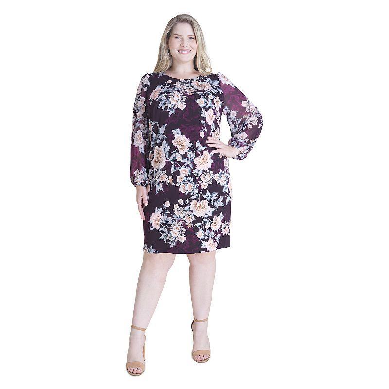 Plus Size Connected Apparel Long Sleeve A-Line Dress, Womens Dark Purple Product Image