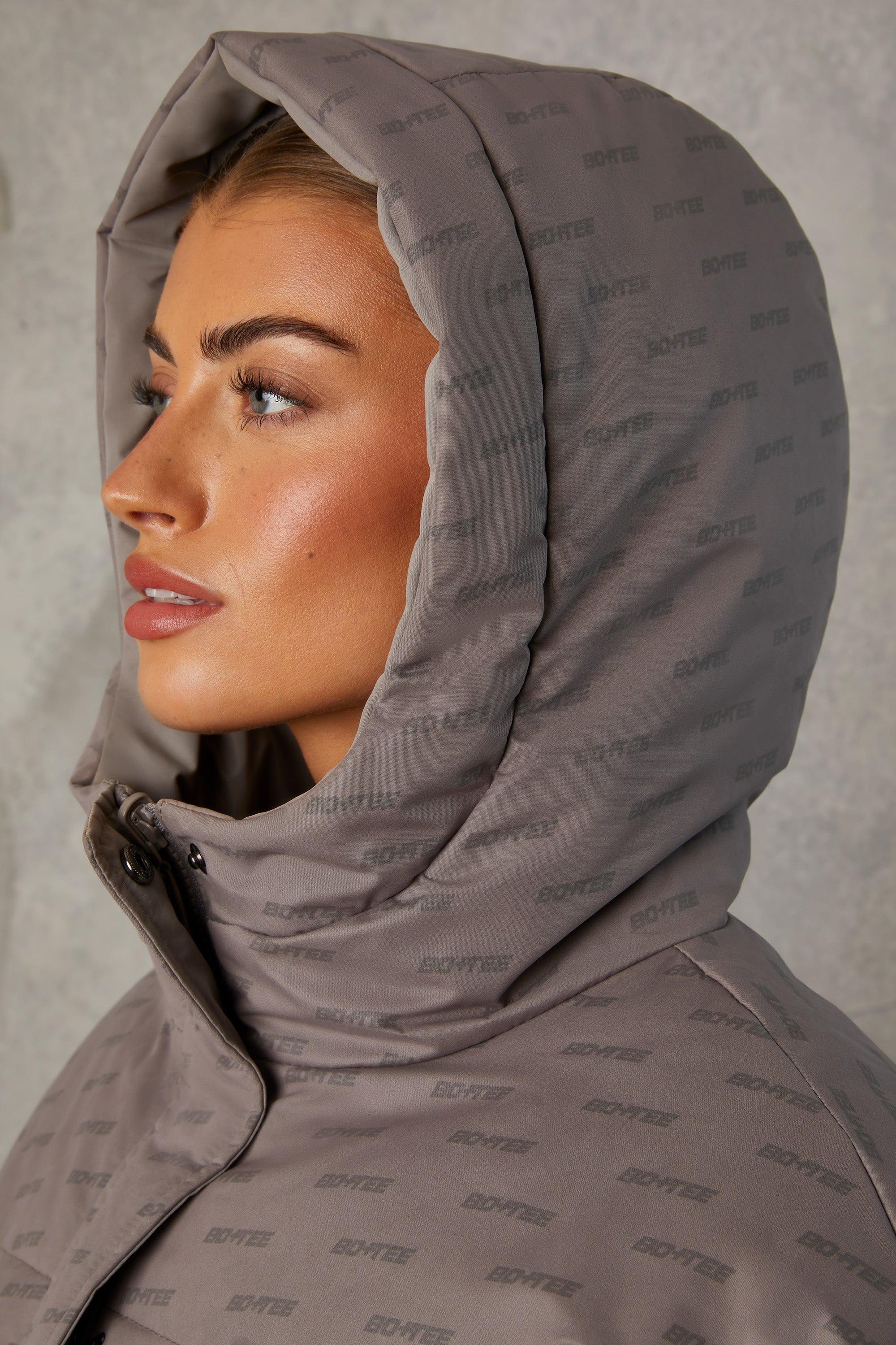 Reversible Hooded Puffer Jacket in Warm Grey Product Image