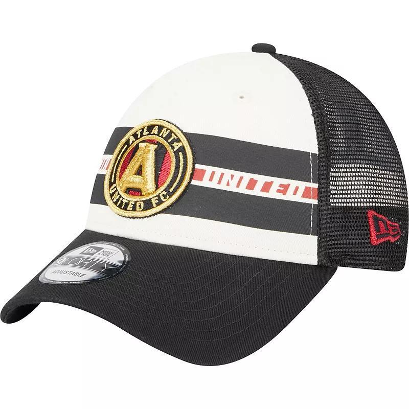 Mens New Era White Atlanta United Fc Team Stripes 9FORTY Trucker Snapback Hat - White Product Image