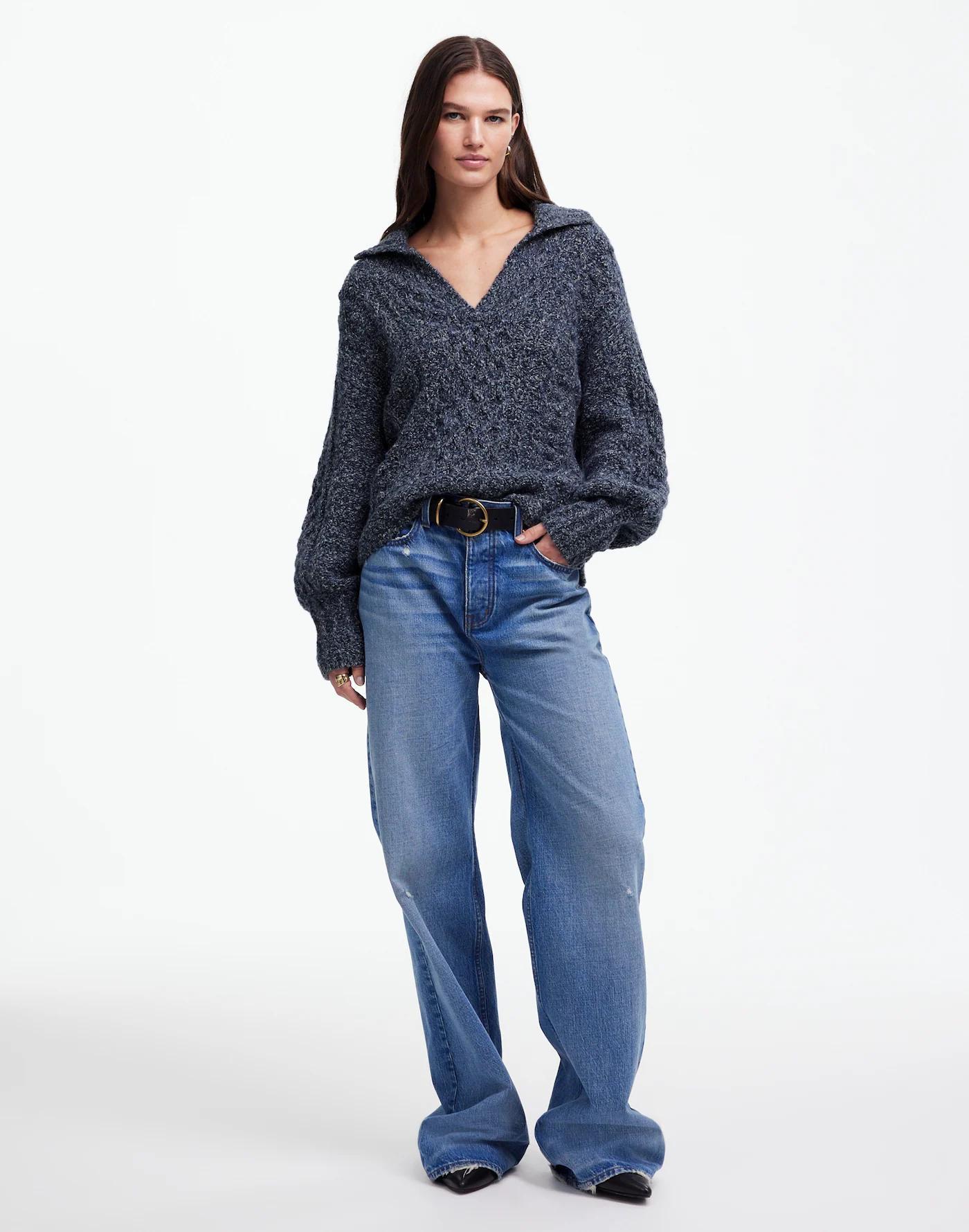 Cotton-Merino Wool Blend Cable-Knit Sweater Product Image