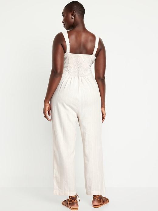 Button-Front Linen-Blend Cami Jumpsuit Product Image