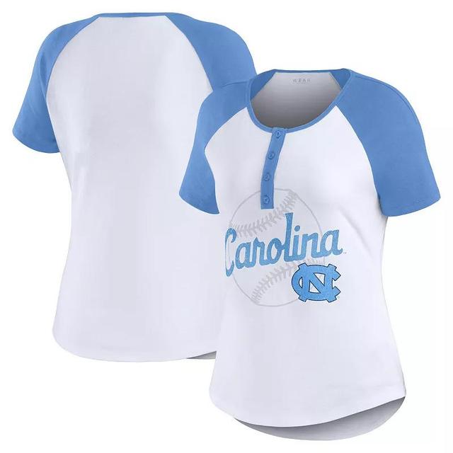 Womens WEAR by Erin Andrews North Carolina Tar Heels Baseball Logo Raglan Henley T-Shirt Product Image