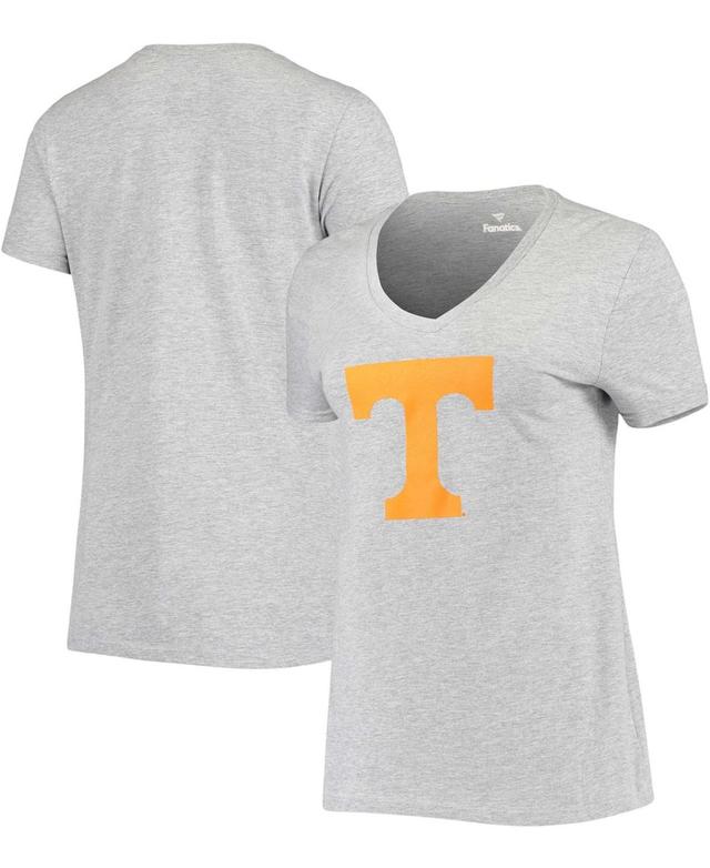 Womens Fanatics Branded Heathered Gray Tennessee Volunteers Primary Logo V-Neck T-Shirt Product Image