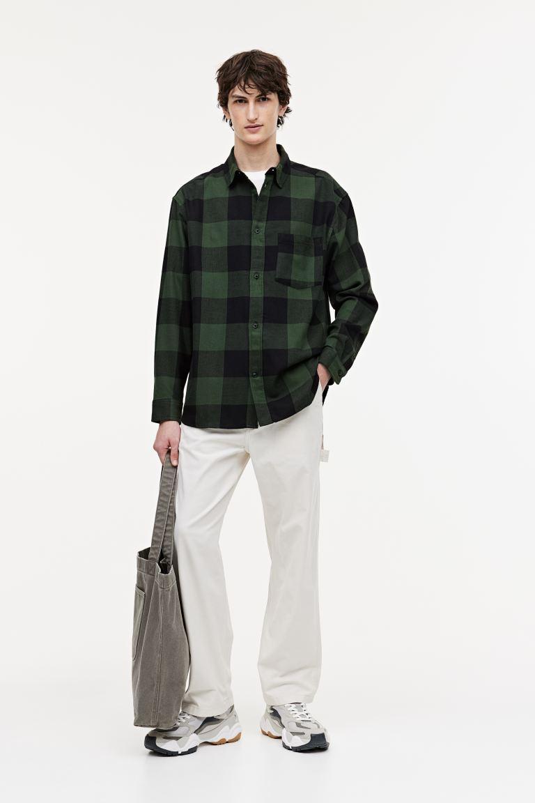 H & M - Relaxed Fit Flannel Shirt - Green Product Image