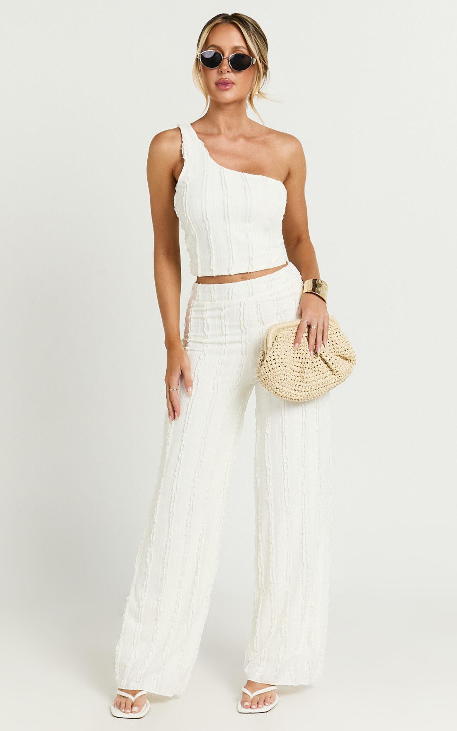 Almarie Top - One Shoulder Textured Crop Top in Off White Product Image