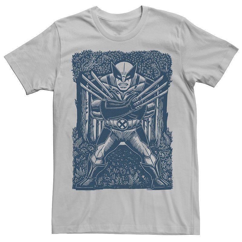 Mens Marvel X-Men Wolverine Woodcut Blue Portrait Tee Product Image