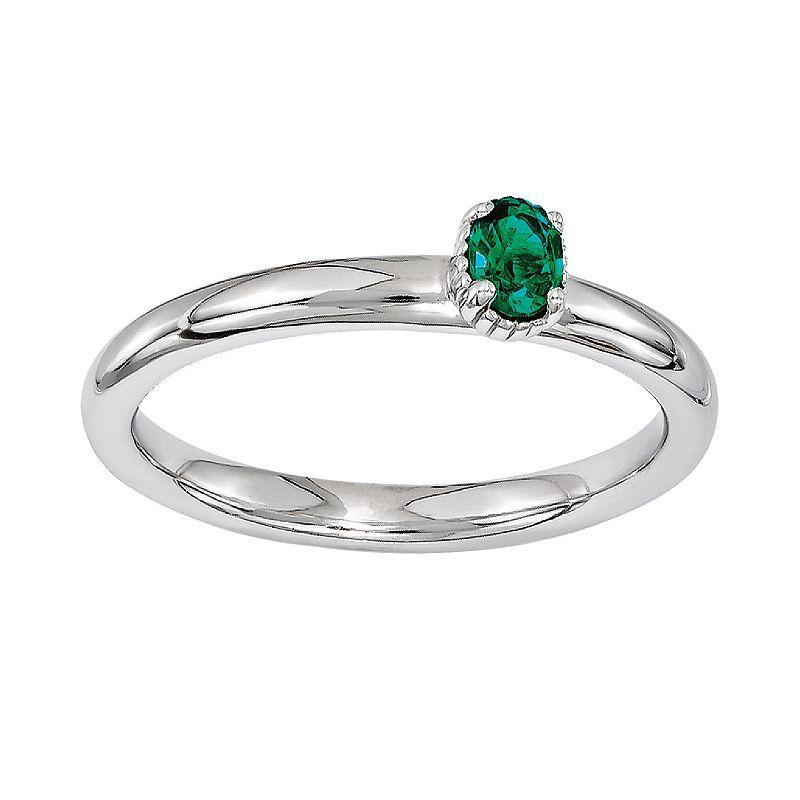 Stacks & Stones Sterling Silver Lab-Created Emerald Stack Ring, Womens Green Product Image