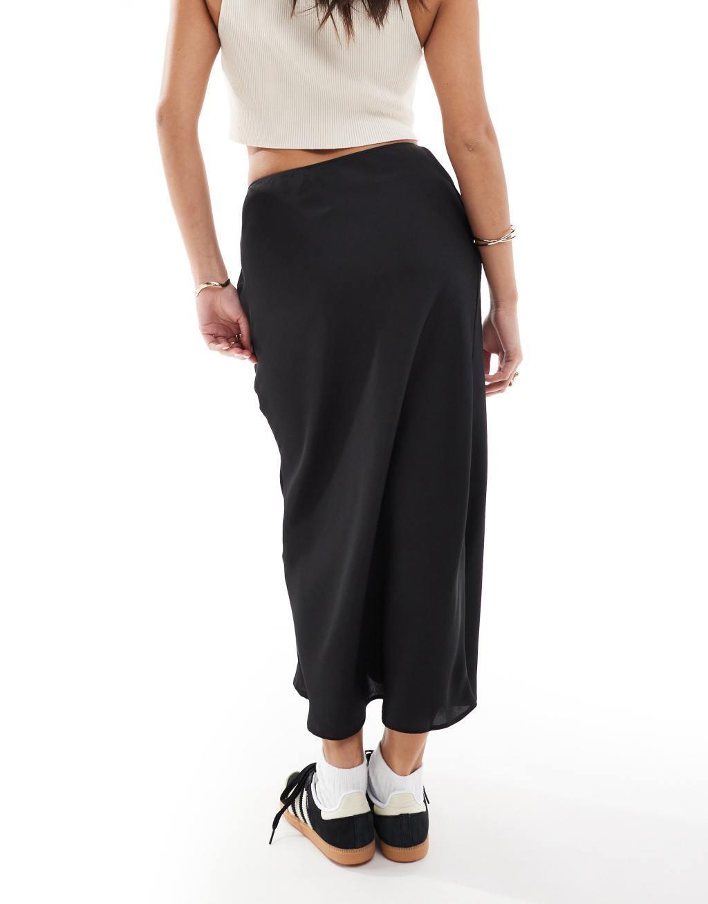 ASOS DESIGN Petite satin bias midi skirt in black Product Image