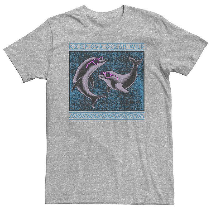 Big & Tall Keep Our Ocean Wild Dolphin Party Portrait Tee, Mens Athletic Grey Product Image