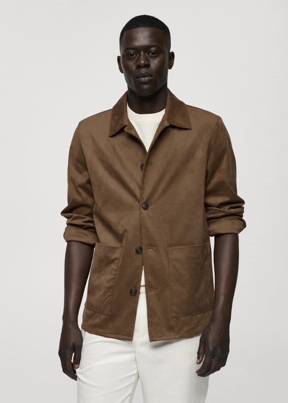 Mango Mens Pockets Detail Suede Effect Overshirt Product Image