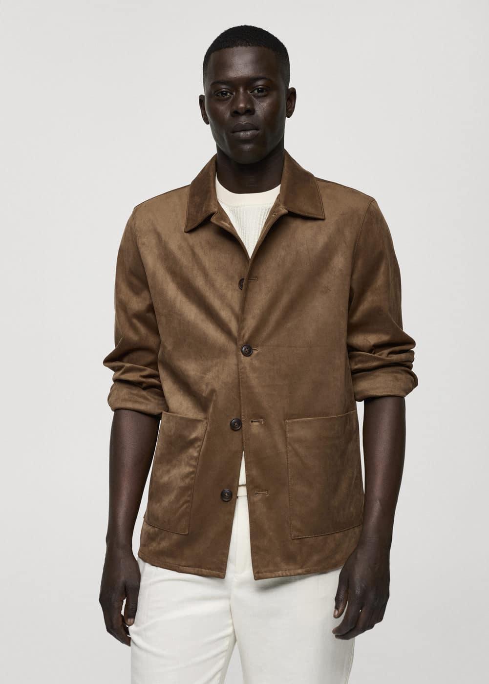 Mango Mens Pockets Detail Suede Effect Overshirt Product Image