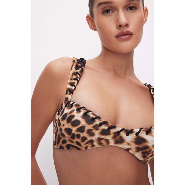 Womens Whip Stitch Compression Tiny Bikini Top | Fierce Leopard Size Small | Good American by Khlo Kardashian Product Image