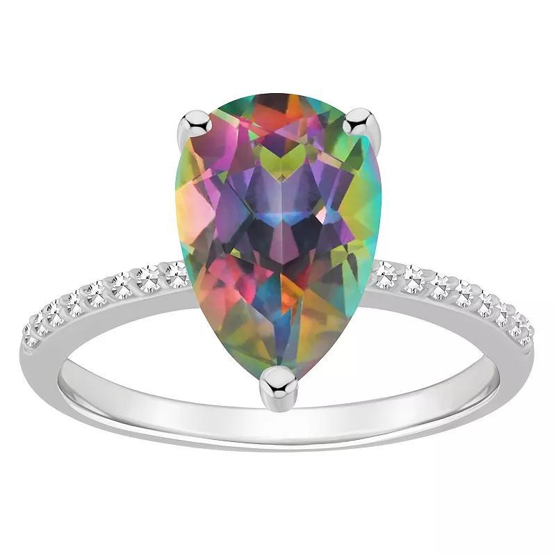 Alyson Layne Sterling Silver Pear Shape Mystic Topaz 1/10 Carat T.W. Diamond Ring, Womens Product Image