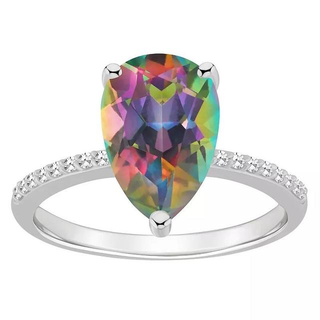 Alyson Layne Sterling Silver Pear Shape Mystic Topaz 1/10 Carat T.W. Diamond Ring, Womens Multicolor Product Image