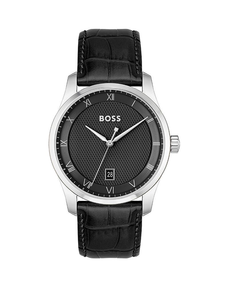 Hugo Boss Mens Principle Quartz Analog Black Leather Strap Watch Product Image