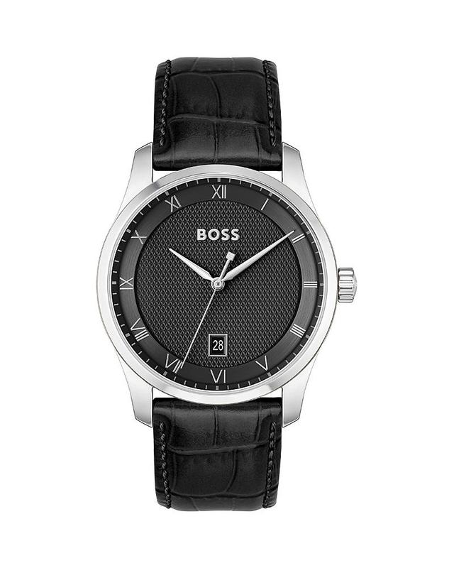 Hugo Boss Mens Principle Quartz Analog Black Leather Strap Watch Product Image