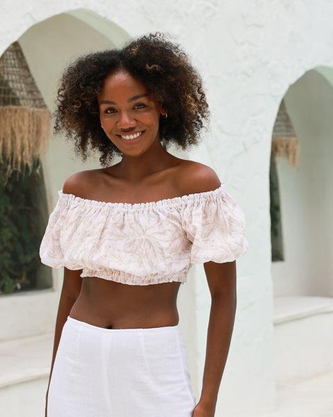 The Grenada - Linen Off-the-Shoulder Crop Top Product Image