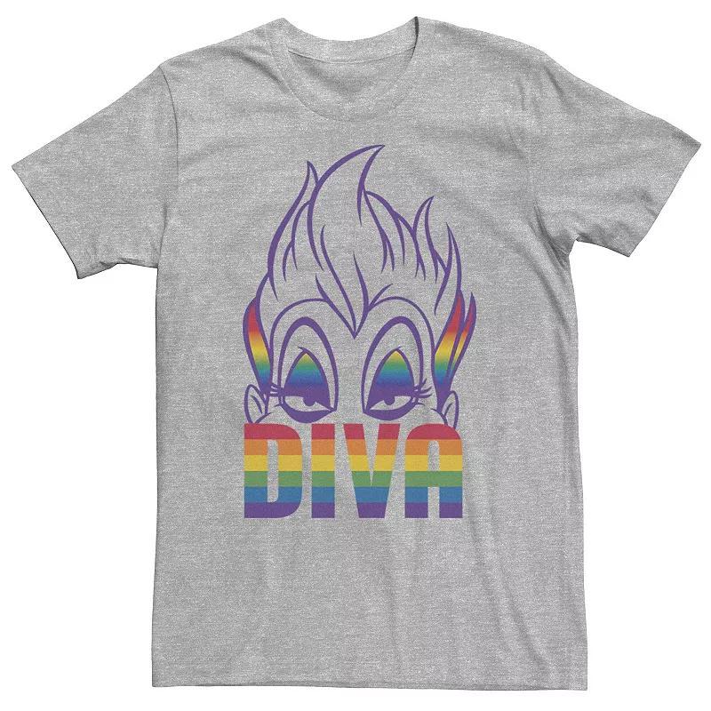 Big & Tall Disney Ursula Diva Big Head Rainbow Fill Portrait Tee, Mens Athletic Grey Product Image