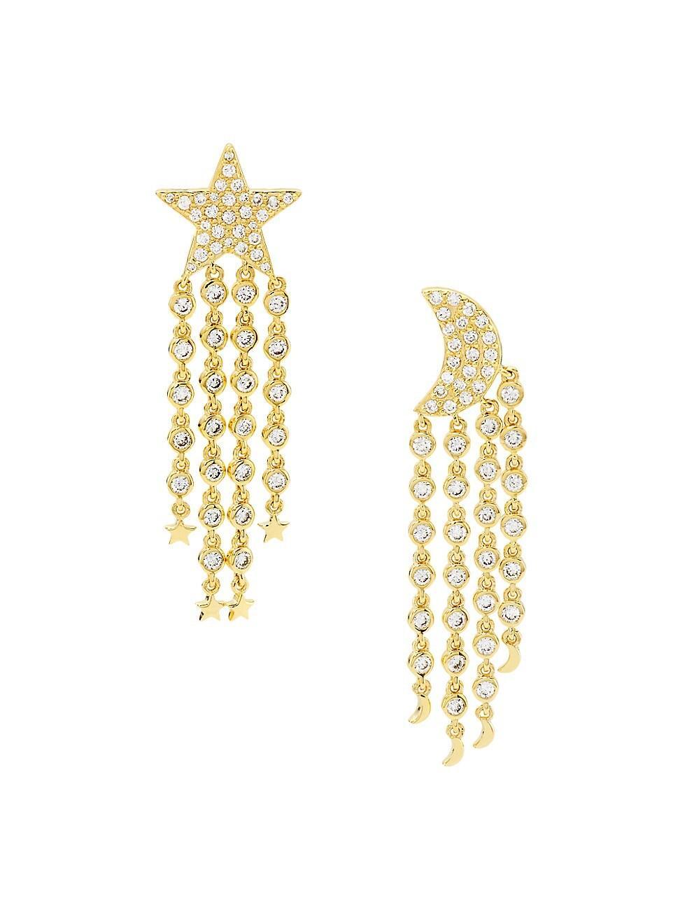 Womens 14K Yellow Gold & 1.02 TCW Diamond Moon & Star Mismatched Drop Earrings Product Image