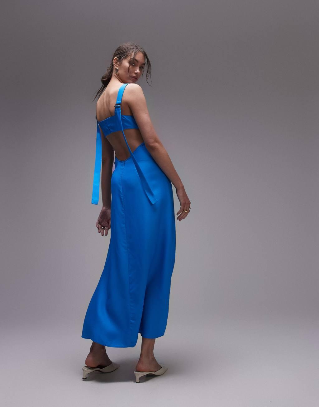 Topshop buckle back slip dress in bright blue Product Image