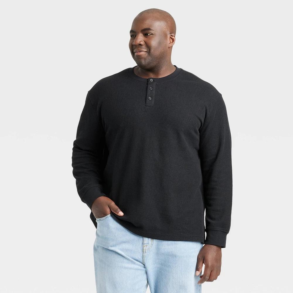 Mens Big & Tall Long Sleeve Textured Henley T-Shirt - Goodfellow & Co Black 3XLT Product Image