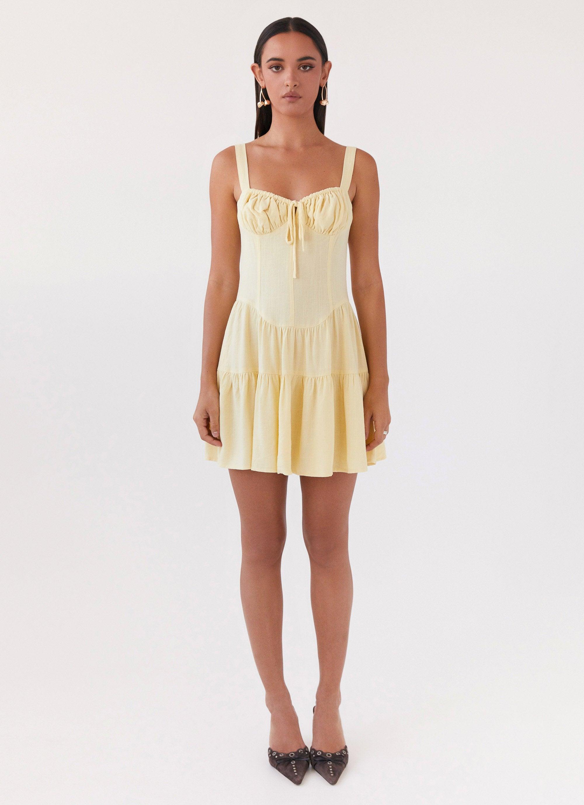 Lucie Linen Mini Dress - Yellow Product Image