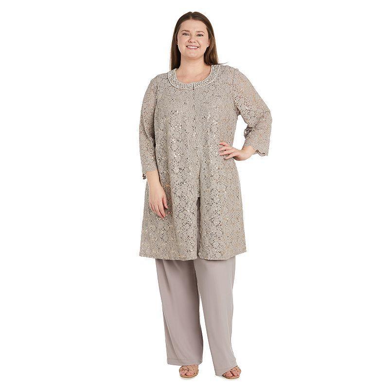 R  M Richards Plus Size 34 Sleeve Embellished Round Neck Lace Duster 3 Product Image