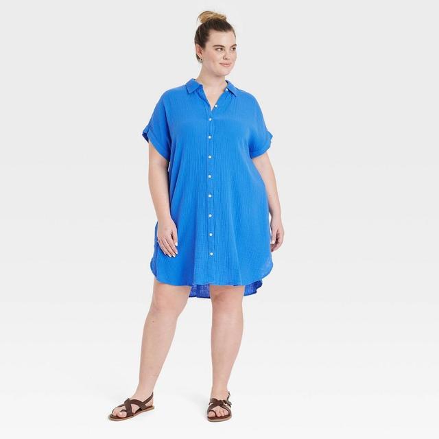 Womens Short Sleeve Mini Summer Shirtdress - Universal Thread Blue XXL Product Image