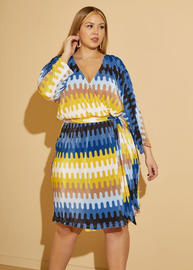 Printed Plisse Faux Wrap Dress Product Image