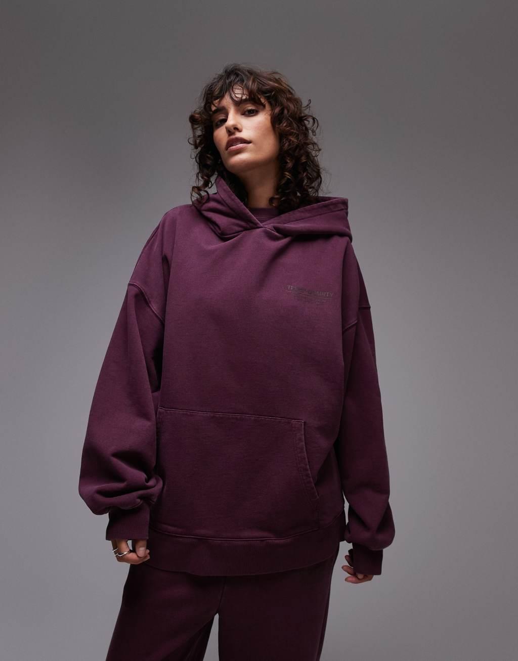 Topshop community graphic hoodie in burgundy - part of a set Product Image