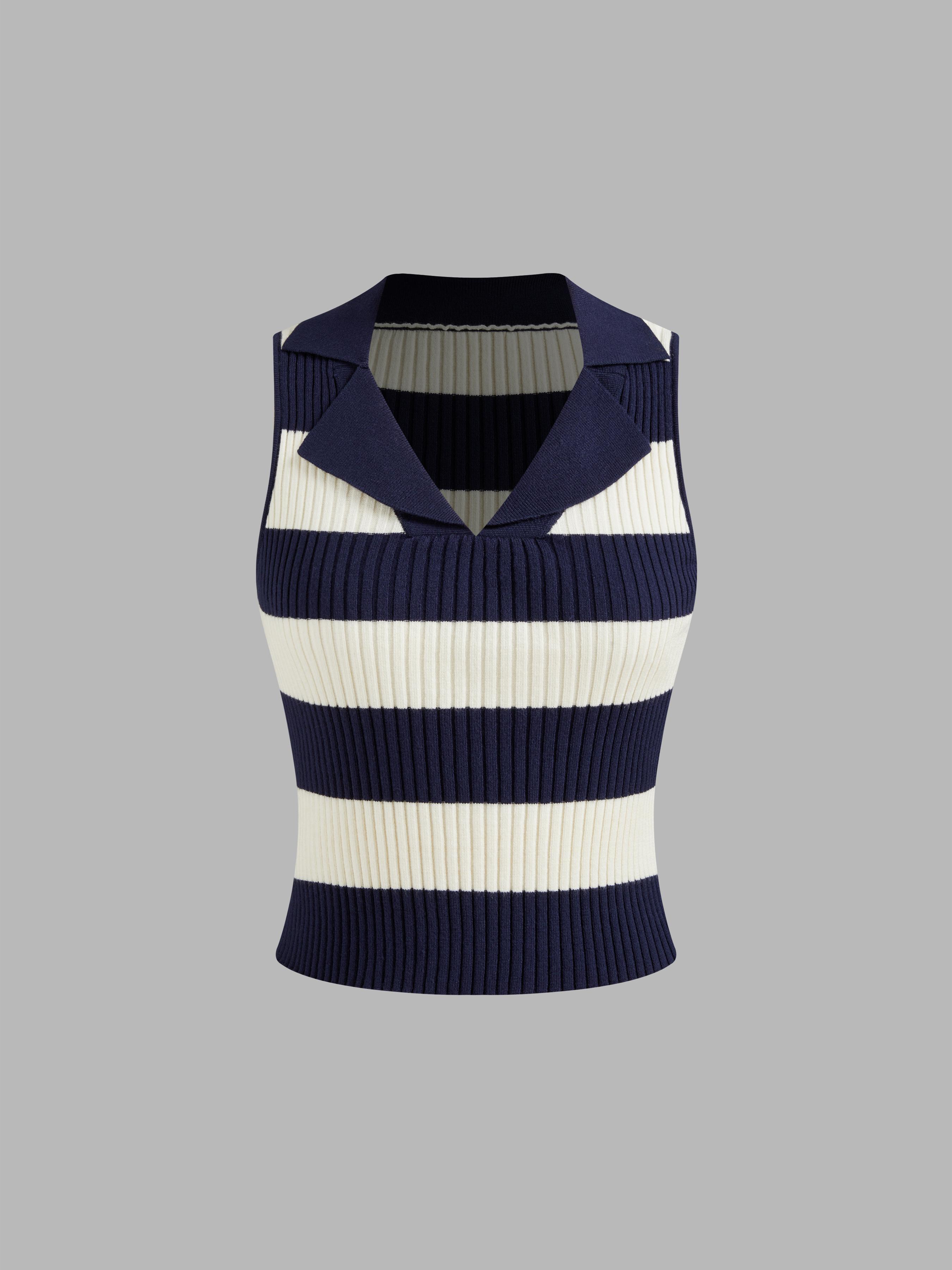 Knit Collar Striped Tank Top product image