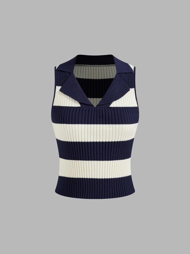 Knit Collar Striped Tank Top Product Image