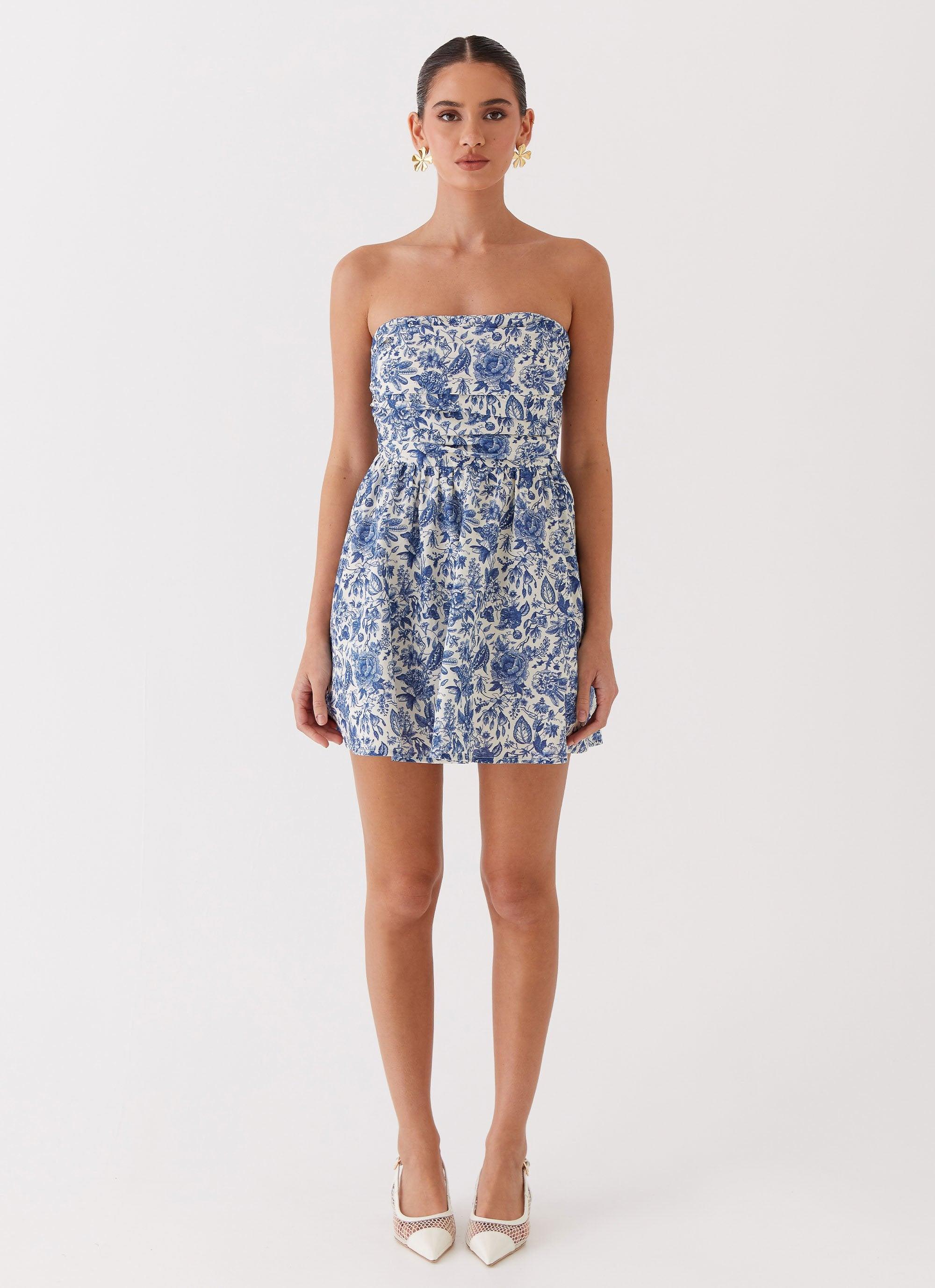 Forget Me Not Linen Mini Dress - Blue Paisley Product Image